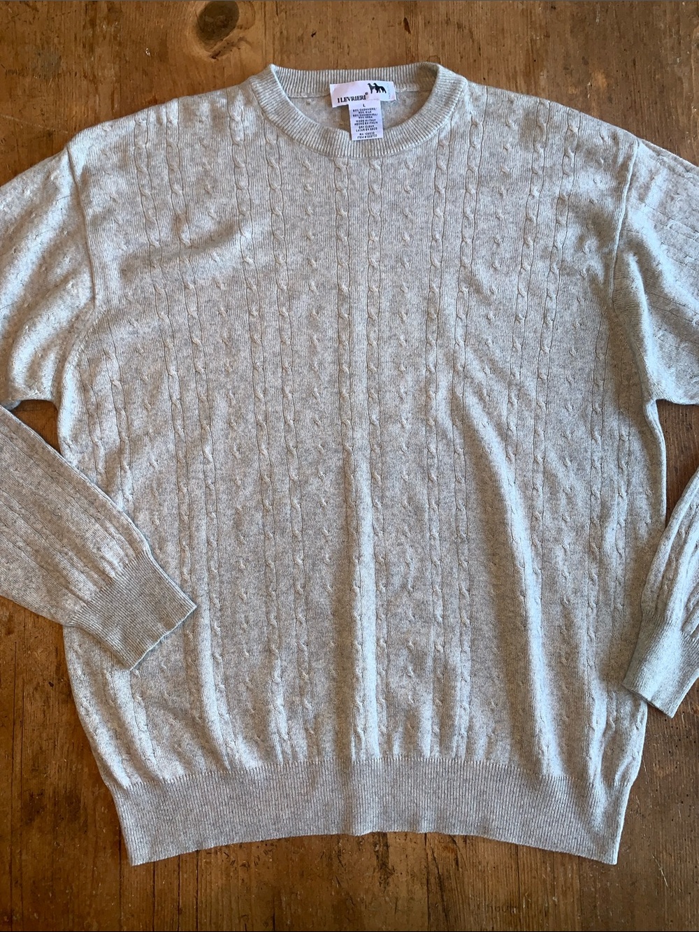 I Levrieri Italian Cashmere Silk Light Gray Cable-Knit Crewneck Sweater